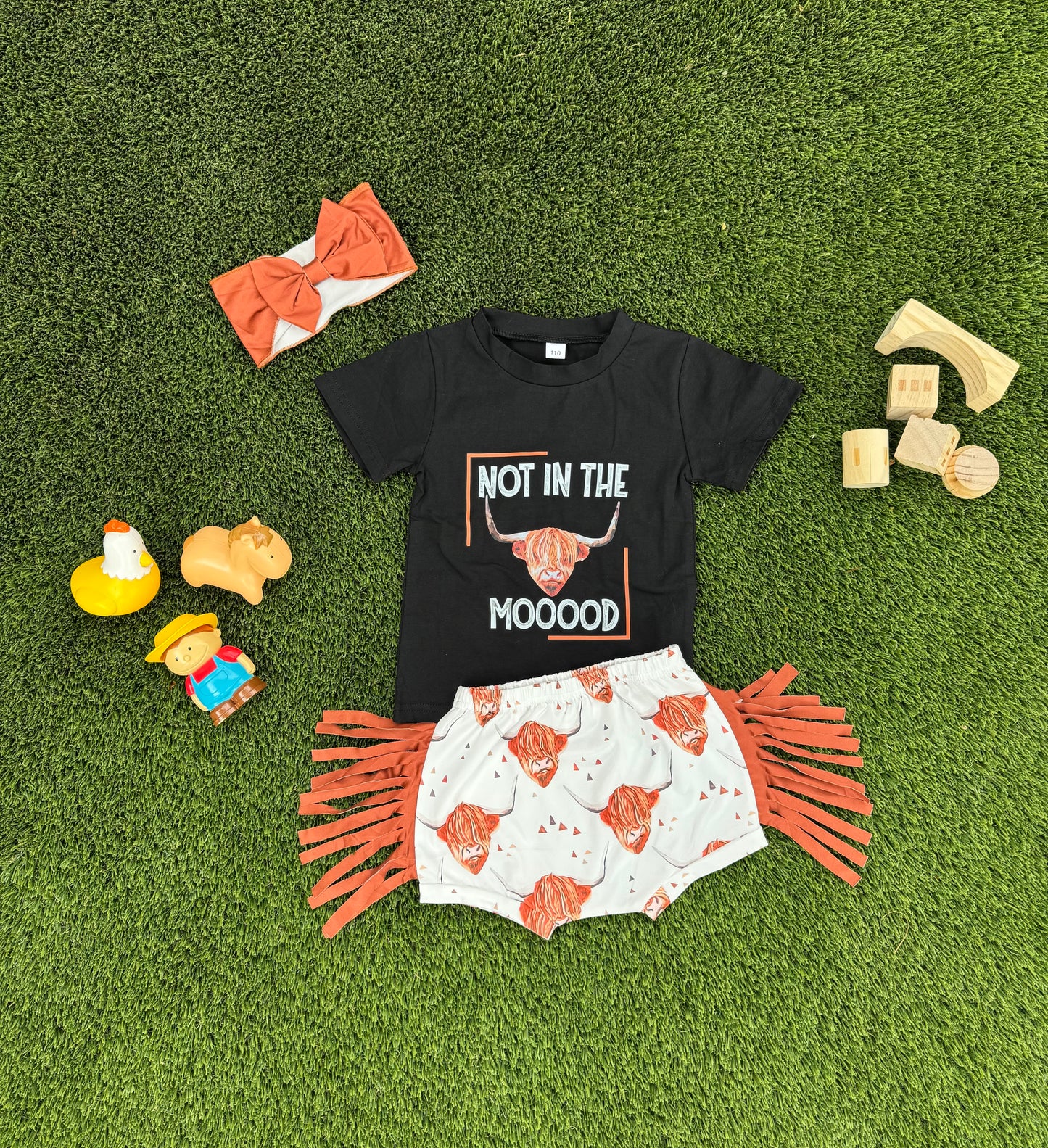 "Not in the Moood" T-shirt & Tassel Short w/ Headband
