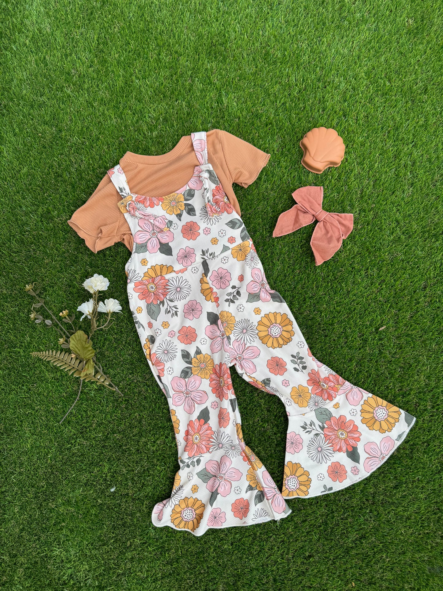 Floral Print Overalls with Knot Tie