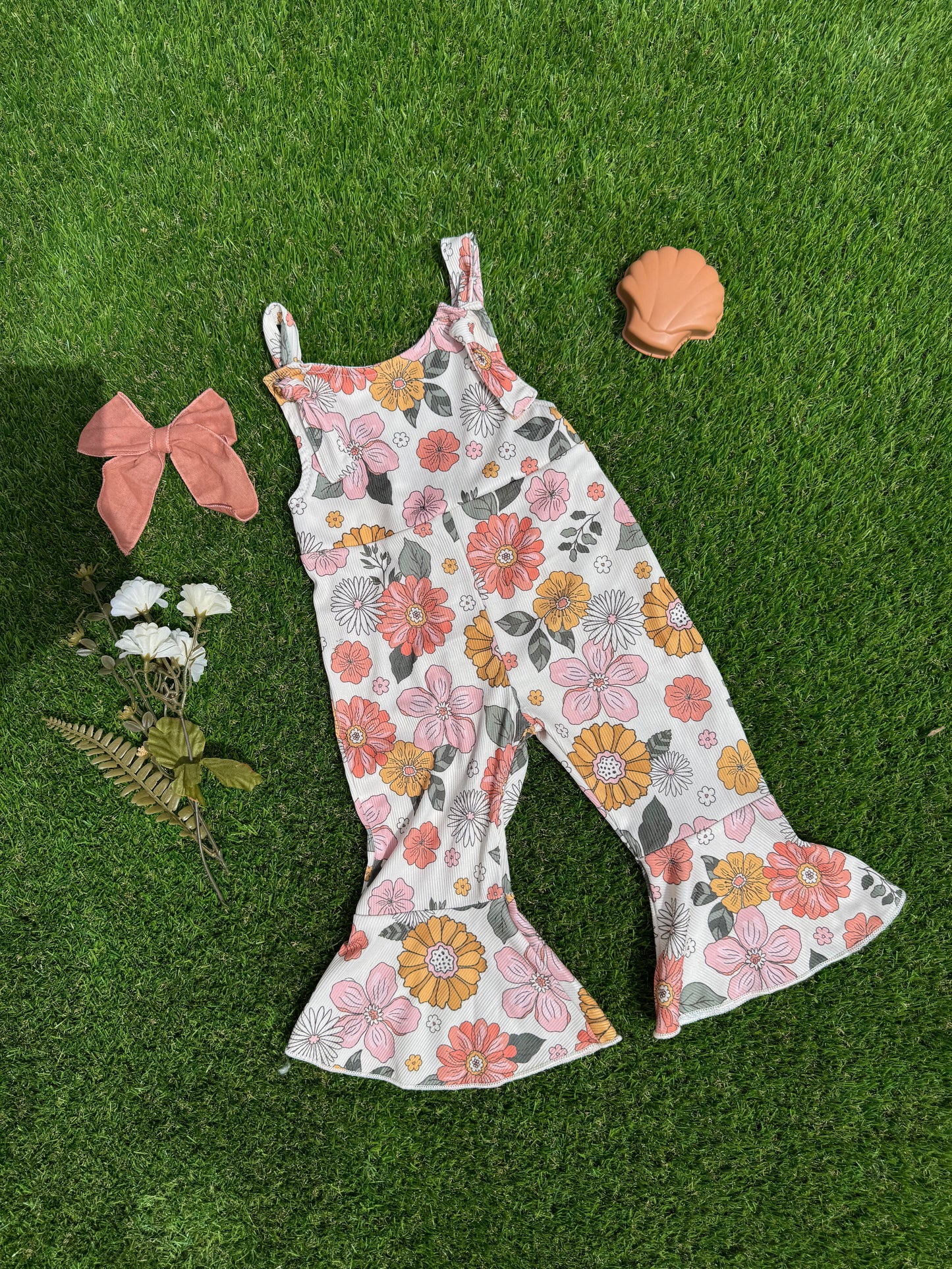 Floral Print Overalls with Knot Tie