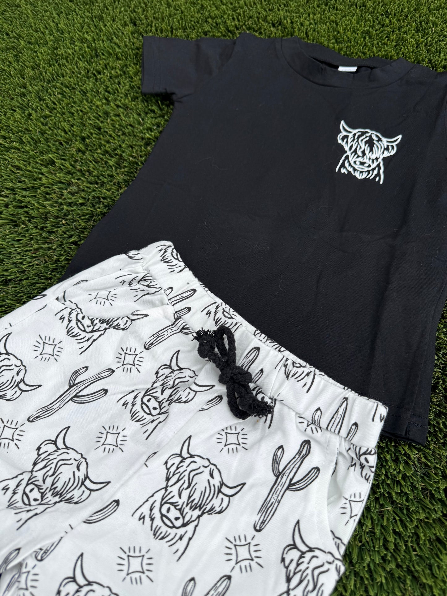 Black & White Highland Cow Print Short and T-shirt Set