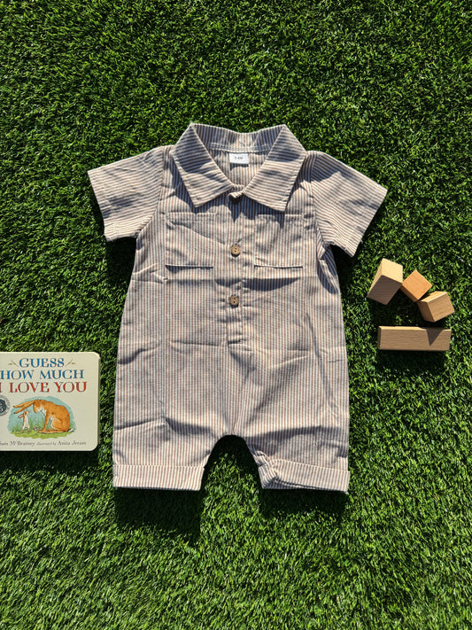 Beige & White Boys Stripe Jumpsuit