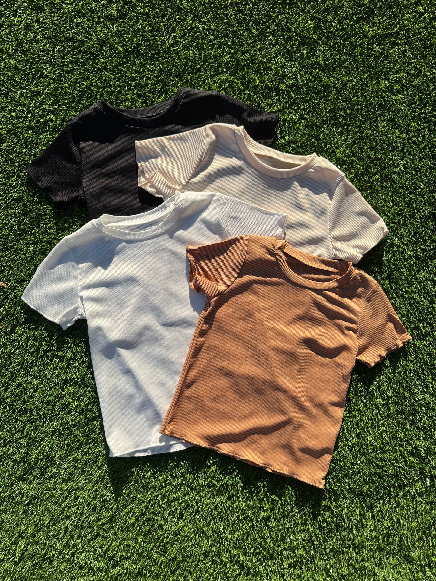 Ribbed Short Sleeve Solid Color T-Shirt