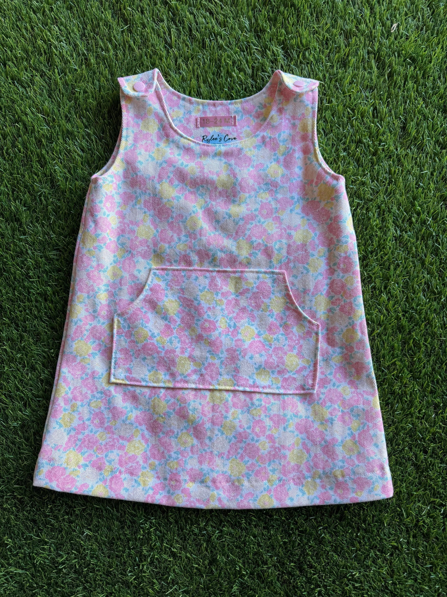 Floral Denim Pinafore Dress