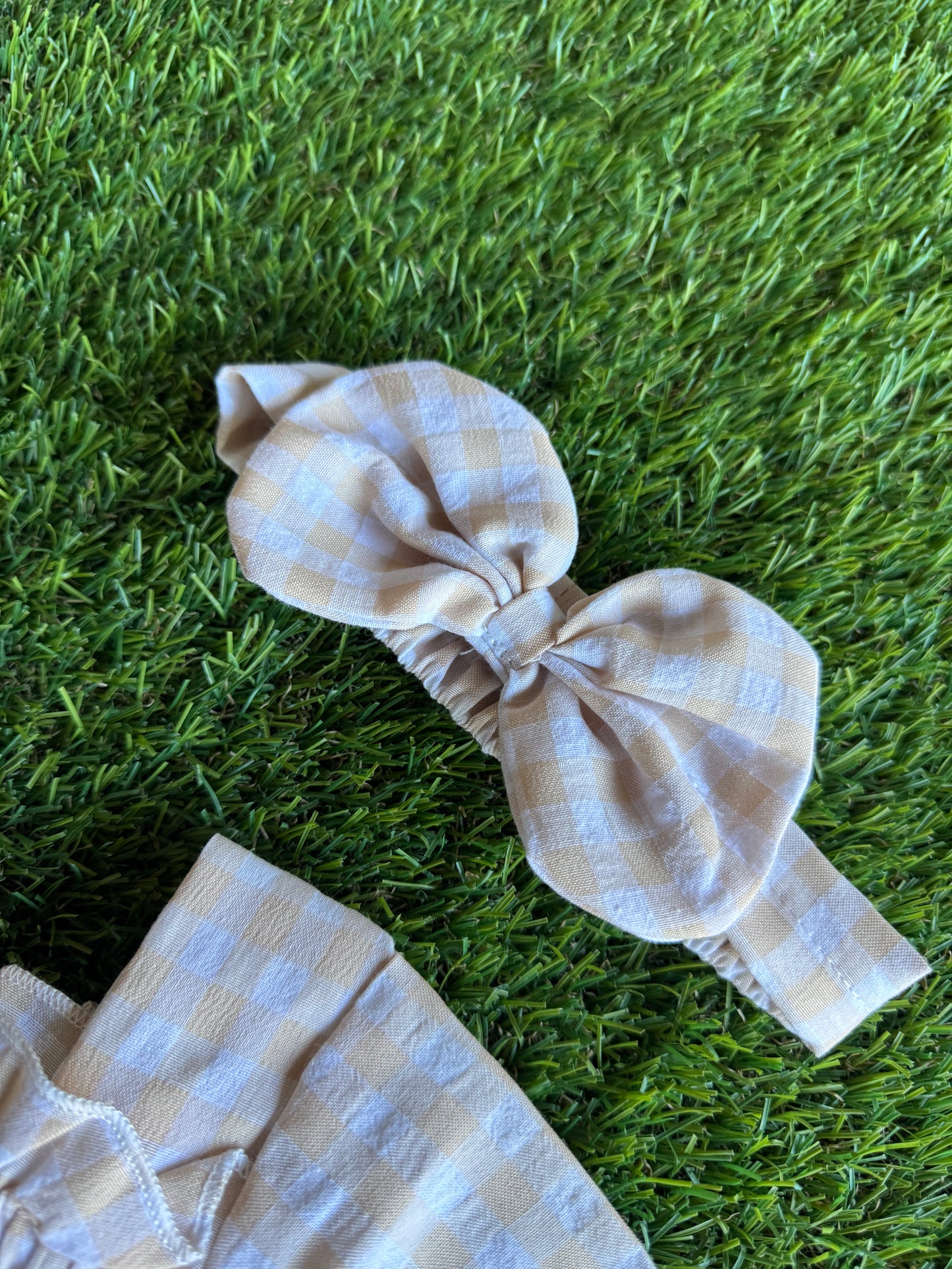 Mommy & Me Gingham Baby Bubble Romper w/ Matching Bow